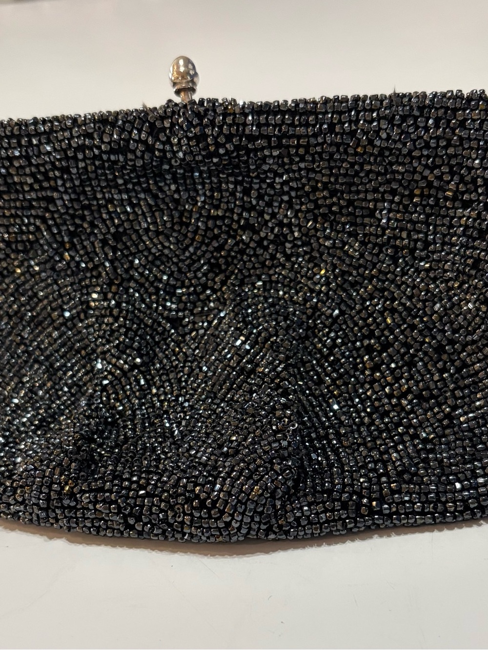 Black Beaded Evening Clutch with Metallic Accents